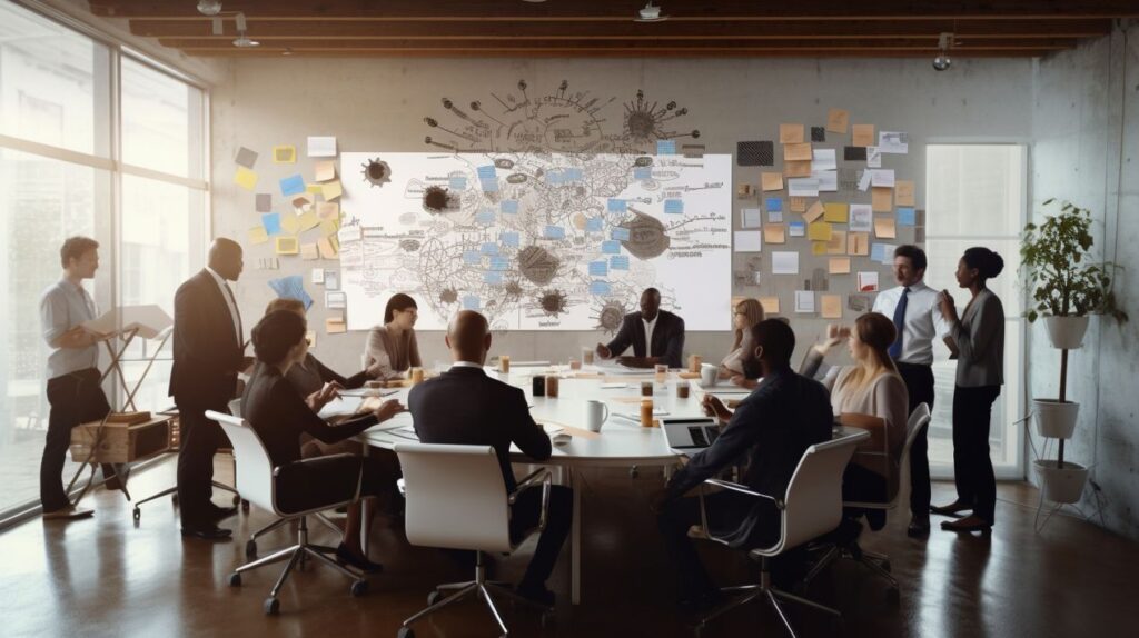Mitarbeiterteam bei Strategie-Workshop zur Microsoft 365 Beratung und digitalen Transformation im Unternehmen