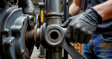 Mechaniker prüft Gasdruckdämpfer an Maschine