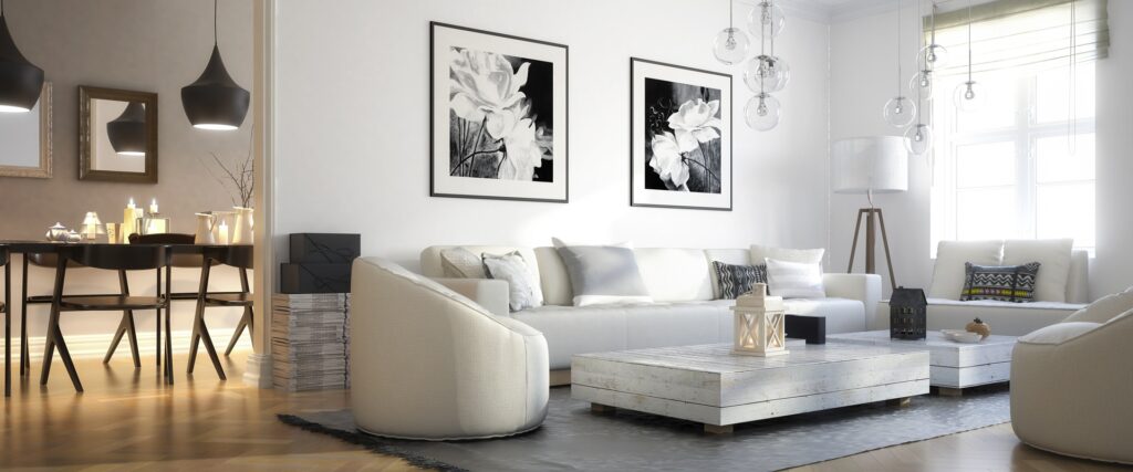 Design-Wohnzimmer in neutralen Farben | Geländerbefestigung