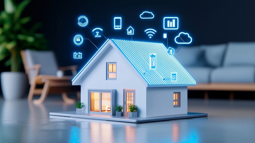 Modellhaus mit Smart-Home-Icons | Photovoltaik Neuss