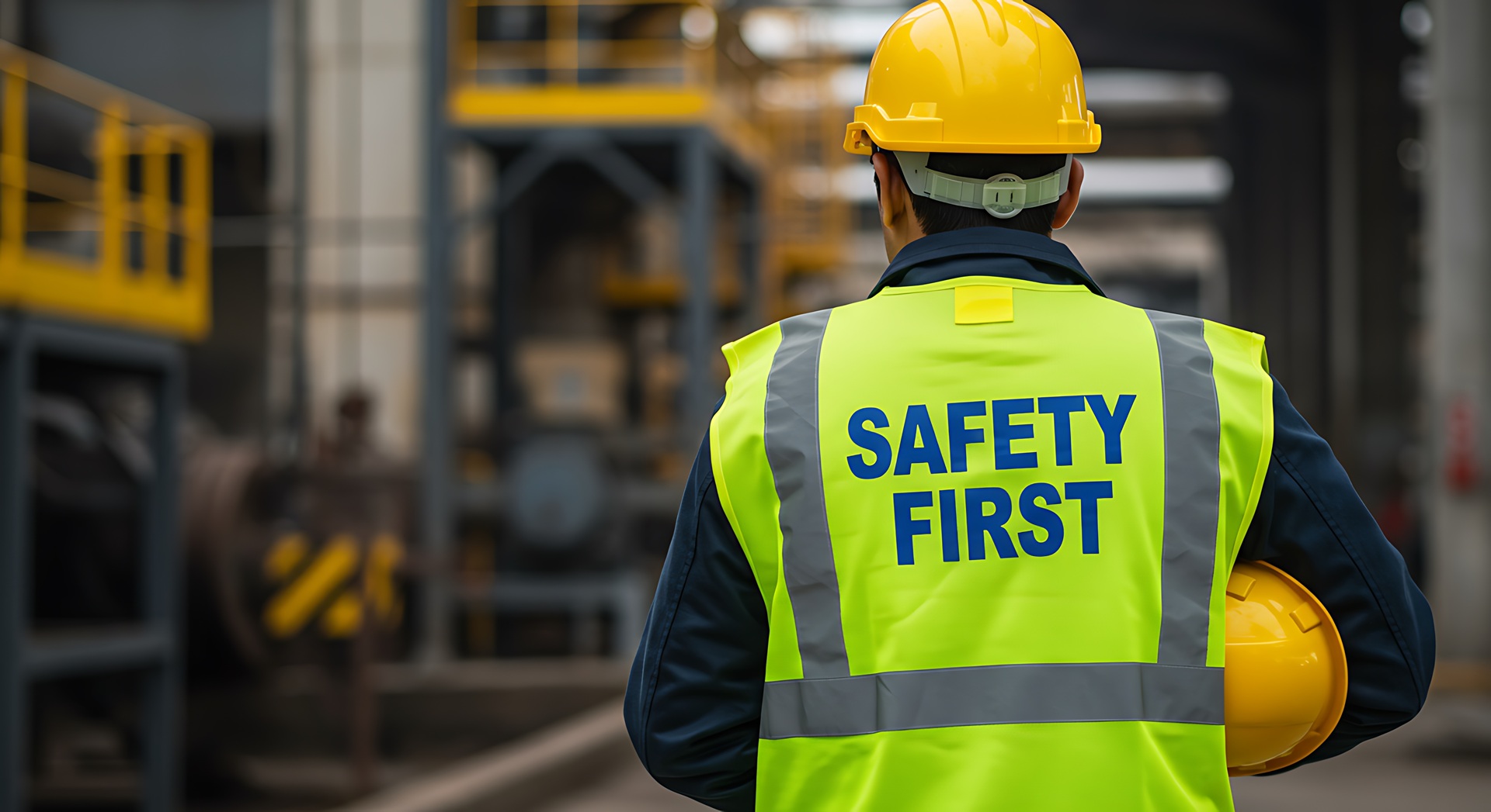 Arbeiter mit Weste Safety First | Absauganlage für Schleifstaub
