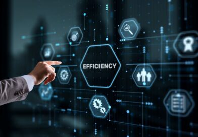 digitale oberflaeche mit symbole fuer effizienz zeigt optimierung von abfuellwaage im produktionsprozess