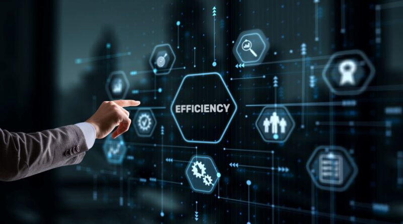 digitale oberflaeche mit symbole fuer effizienz zeigt optimierung von abfuellwaage im produktionsprozess