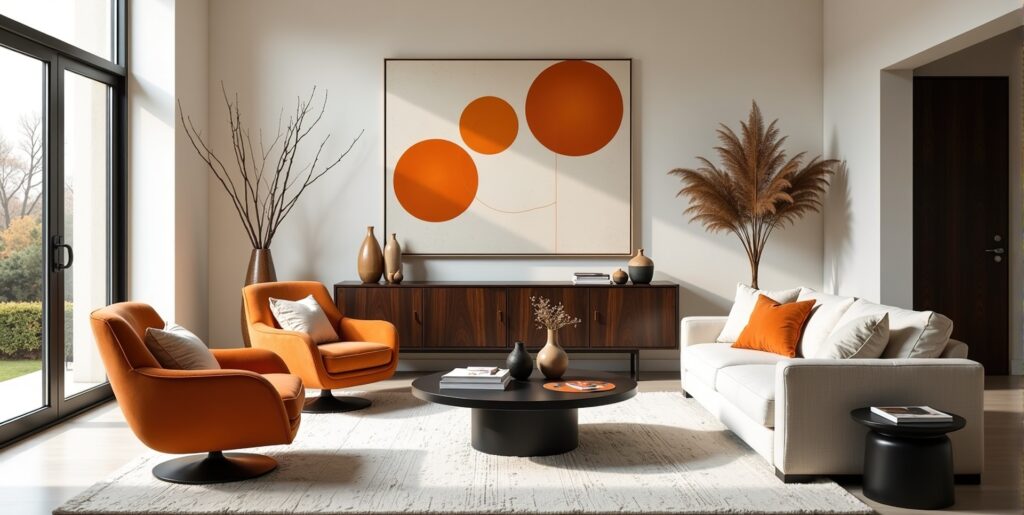 Skizzierte Wohnzimmer-Einrichtung mit Sofa und Dekoration | Bettbank