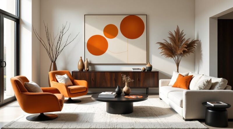 Skizzierte Wohnzimmer-Einrichtung mit Sofa und Dekoration | Bettbank
