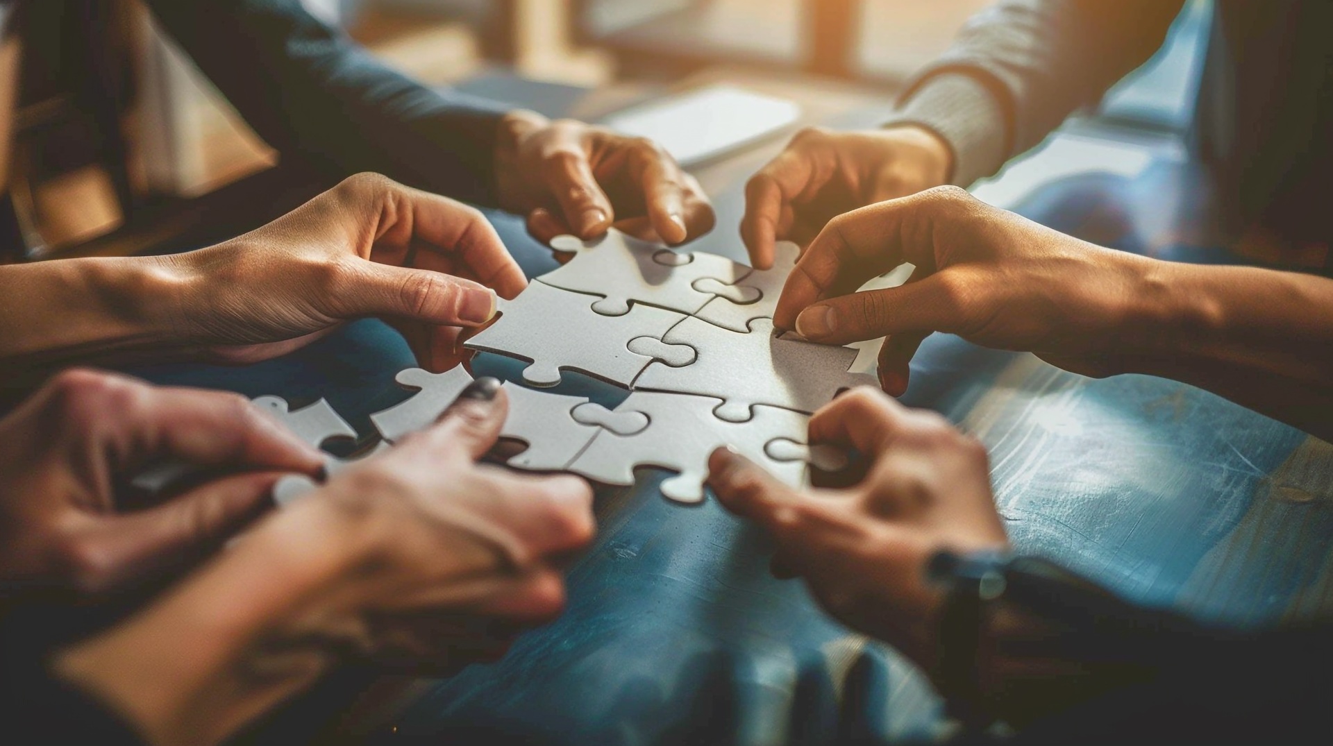 Hände setzen gemeinsam Puzzleteile zusammen | Firmenevent Location
